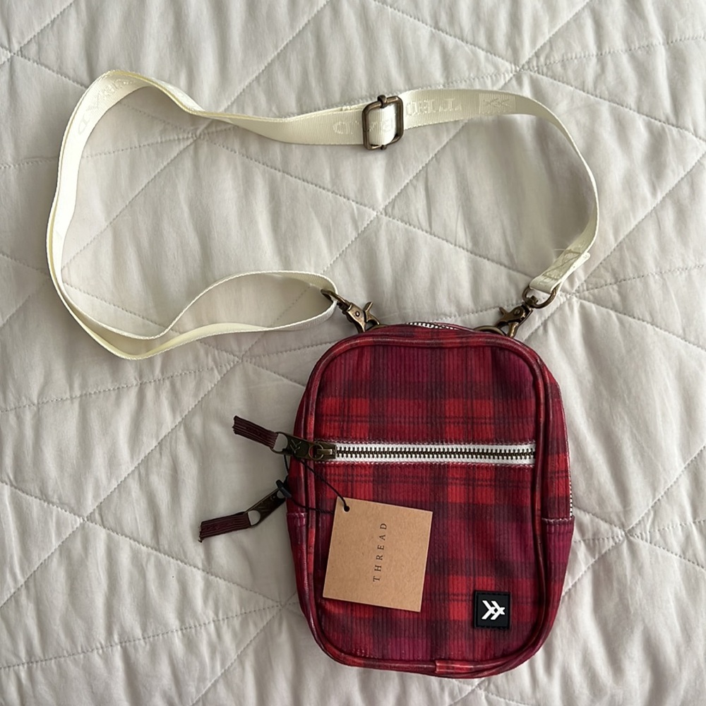 New! Thread Wallets Red Plaid Corduroy Crossbody Bag Fanny Pack